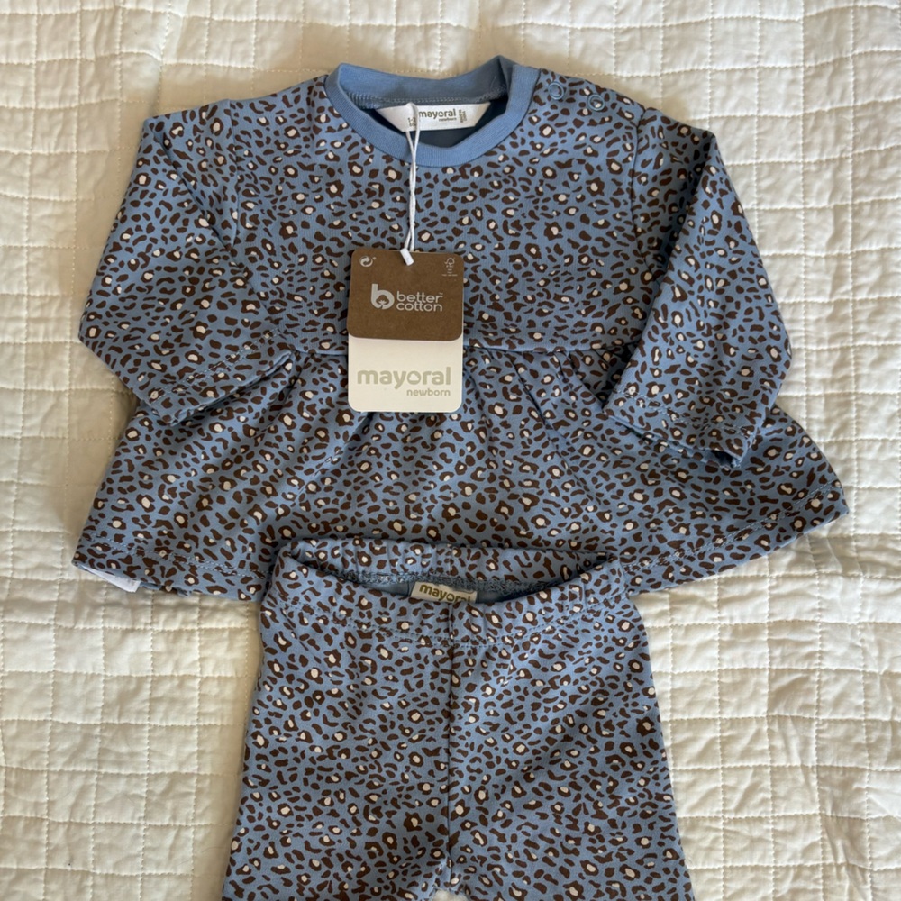 NEW Mayoral Blue Leopard Baby Matching Outfit Dress Pants